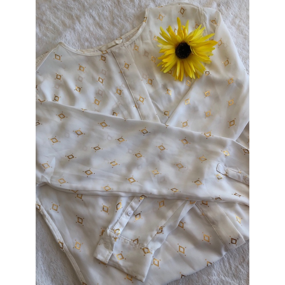 H&M White Blouse w/ Metallic Gold Detail